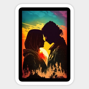 Female couple with sunset background Sticker